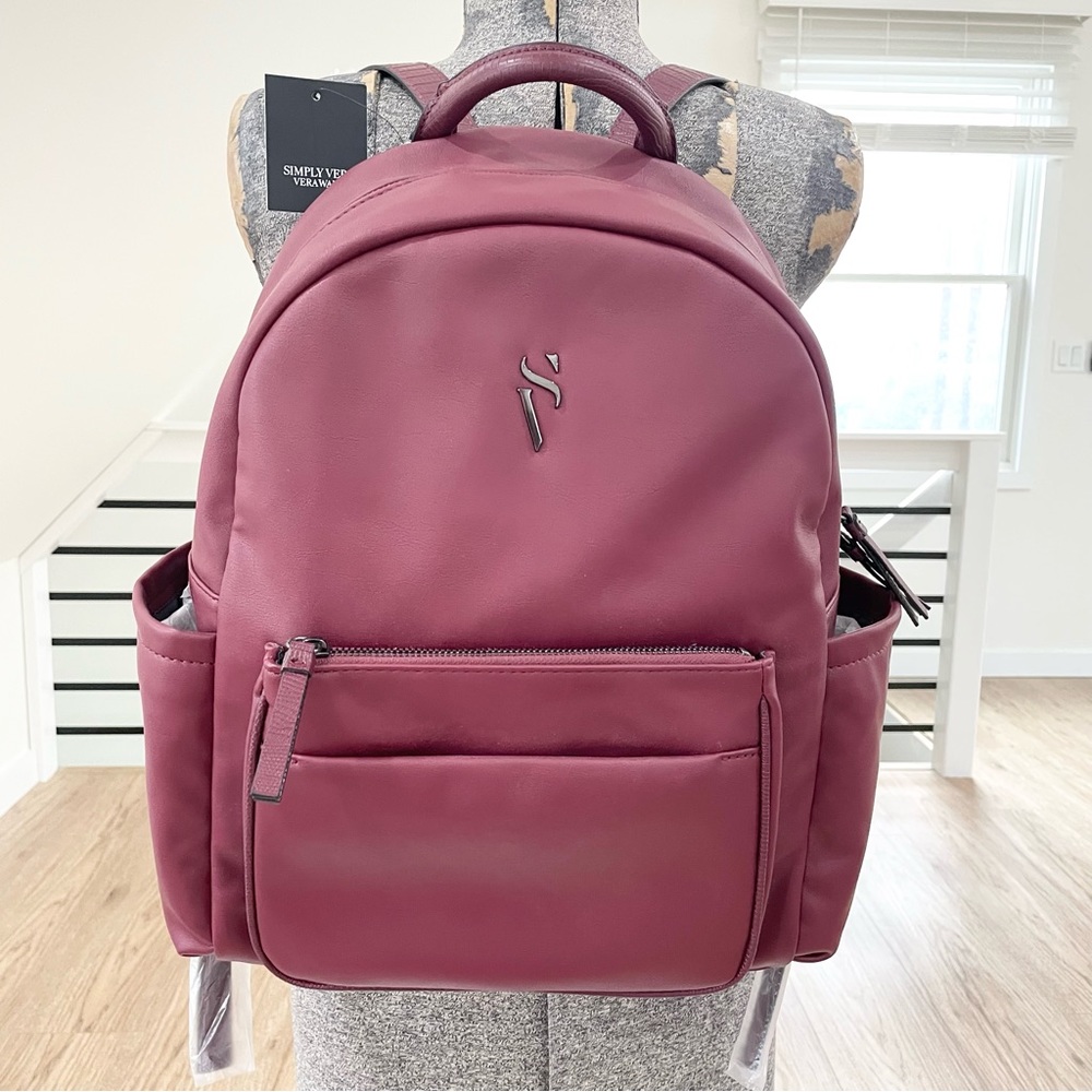 NWT Simply Vera Vera Wang burgundy, red contemporary faux leather cargo backpack - Picture 6 of 10